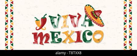 Viva Mexico typographie devis avec mariachi traditionnel mexicain hat et piments rouges. Bannière Web illustration pour célébrer la culture du pays, l'événement o Illustration de Vecteur