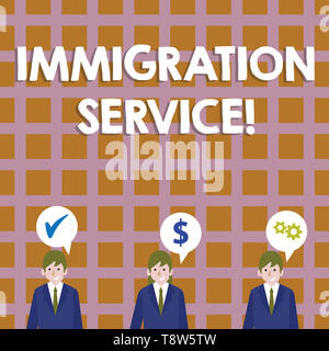 Main conceptuel écrit, indiquant l'Immigration Service. Sens Concept responsable de droit concernant les immigrants et les hommes d'immigration Discours A B Banque D'Images