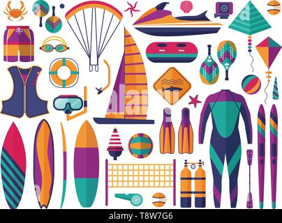 Beach Water Sports Icons Set Illustration de Vecteur