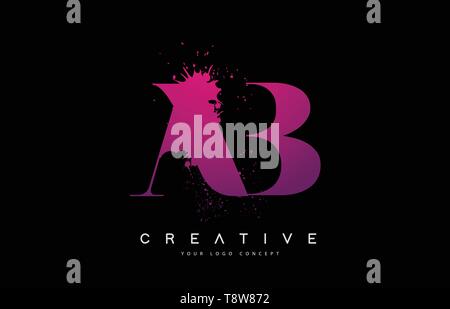 Purple Pink AB A B Lettre Logo Design avec de l'encre aquarelle Splash Spill Vector Illustration. Illustration de Vecteur