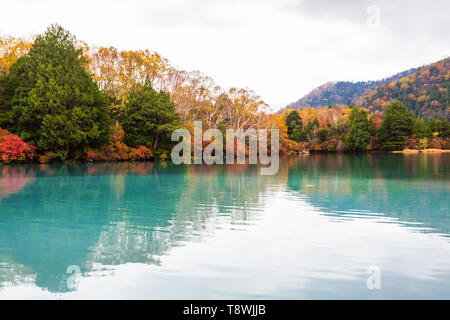 Vue sur lac Yunoko en saison d'automne au parc national de Nikko, Banque D'Images