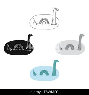 Animal,art,bête,caricature,Black,pays,mignon,créature,design,dragon,dinosaure,vert,graphique,icon,illustration,lac,isolé,logo,loch,légende,mythe,monster,marine,,ness mythique,nessie,rouge,foulard,reptiles,Ecosse Scottish,mer,serpent,sourire,symbole,vecteur,eau,web, vecteurs vecteur , Illustration de Vecteur