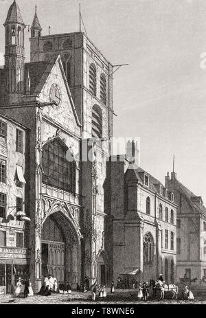 L'église de Saint-Merri, Paris, antique print, 1831 gravée en acier Banque D'Images