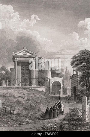 Tombe de Perregaux, cimetière du Père Lachaise, Paris, meubles anciens, 1831 impression gravée en acier Banque D'Images