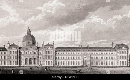 L'Hôpital universitaire Hôpital Pitié-Salpêtrière, antique print, 1831 gravée en acier Banque D'Images