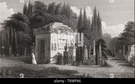 Cimetière du Père Lachaise, Paris, meubles anciens, 1831 impression gravée en acier Banque D'Images