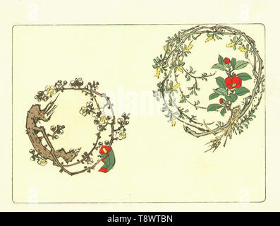 Zeshin - Comparaison deux couronnes de fleurs 1890 Banque D'Images