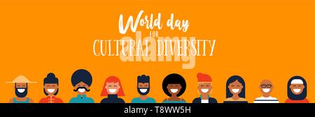 Journée mondiale pour la diversité culturelle Les bandeaux web illustration de diversité ethnique de personnes d'icônes. L'aide sociale et de la paix. Illustration de Vecteur