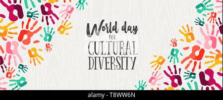 La Journée de la diversité culturelle de bannière web main humaine des impressions pour le soutien social et l'unité. Illustration de Vecteur