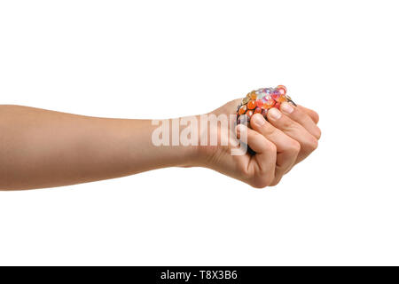 Man squeezing stress sur fond blanc Banque D'Images