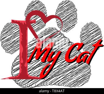 J'aime mon chat slogan design pour votre t-shirt. Vector illustration. Illustration de Vecteur