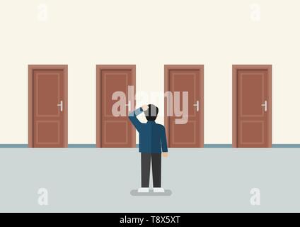 Businessman choisir la bonne porte. Concept d'entreprise Illustration de Vecteur