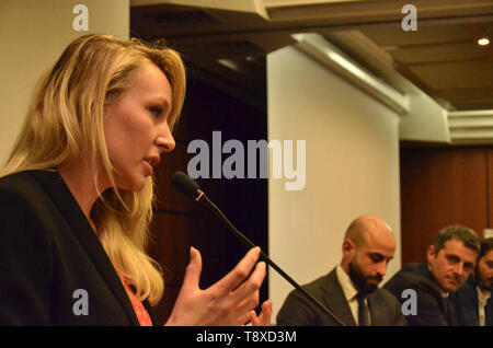 Marion Maréchal-Le Pen, leader du Front National, parti de droite de France, organisée à Naples à la convention électorale européenne de la Ligue, parti de droite, à soutenir le candidat du district sud Vincenzo Sofo. 14/05/2019, Naples, Italie Banque D'Images