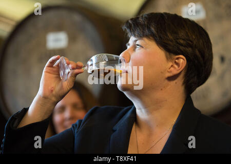 Doune, Stirlingshire, UK. 15 mai 2019. Ruth Davidson MSP, chef du parti unioniste et conservateurs écossais, visites Deanston distillerie à Dounde avec ses candidats députés pour l'up et les prochaines élections européennes. Crédit : Colin Fisher/Alamy Live News. Banque D'Images