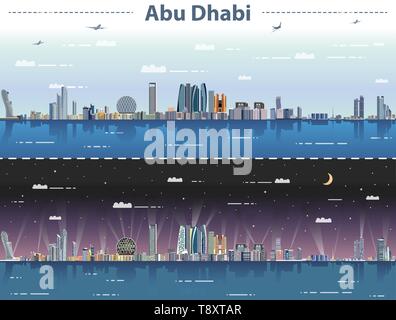 Abu Dhabi City skyline à jour et nuit vector illustration Illustration de Vecteur