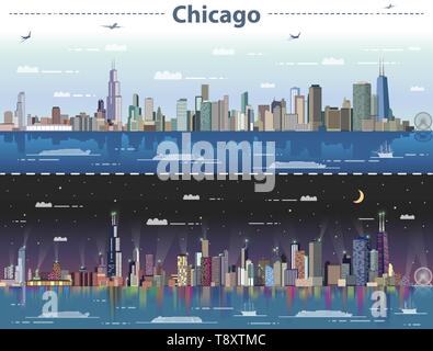 La ville de Chicago à jour et nuit vector illustration Illustration de Vecteur