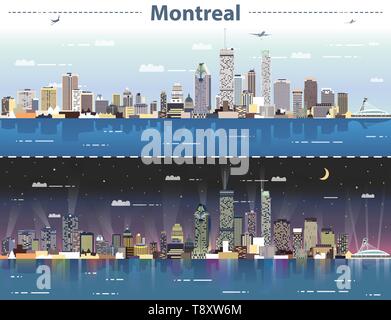 La ville de Montréal au jour et nuit vector illustration Illustration de Vecteur