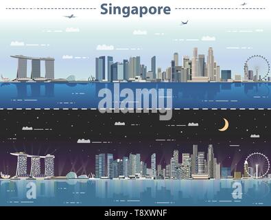 Singapore city skyline à jour et nuit vector illustration Illustration de Vecteur