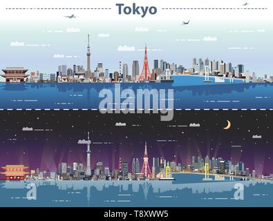 La ville de Tokyo à jour et nuit vector illustration Illustration de Vecteur