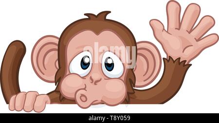 Monkey Cartoon Animal derrière Sign Waving Illustration de Vecteur