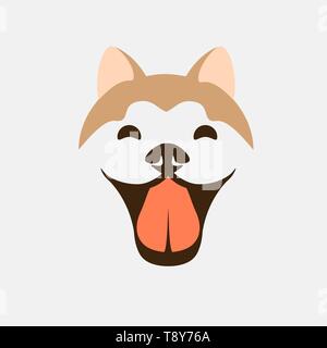 Smiling dog face vecteur. Akita Shiba chiot mignon ou icône logo design. Année du chien. Illustration de Vecteur