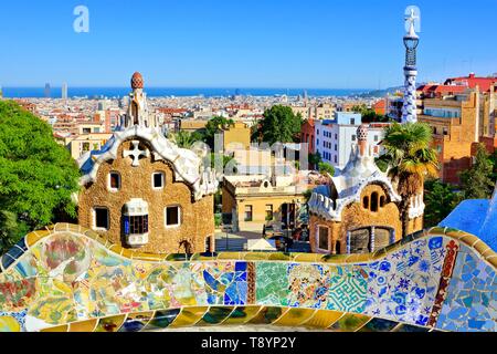 Vue sur Antoni Gaudi, le Parc Guell à Barcelone, Espagne Banque D'Images