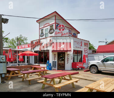 Entrée extérieure avant de Rama Jama's hamburger restaurant à l'extérieur de l'Université d'Alabama à Tuscaloosa Alabama football stadium, USA. Banque D'Images