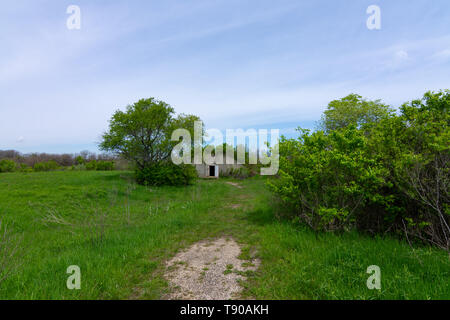 Ancien abri dans la prairie d'Midewin. Wilmington, Delaware, USA Banque D'Images