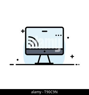 Écran, Moniteur, écran plat, connexion Wi-Fi au réseau local Business Line rempli vecteur icône Modèle de page Illustration de Vecteur