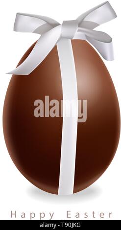 Oeuf en chocolat de Pâques bow cadeau Vector réaliste. Joyeuses Pâques carte. 3d illustration détaillée Illustration de Vecteur