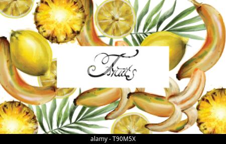 Motif ananas citron et Vector l'aquarelle. Tropic fruits exotiques de texture. Vintage fonds frais Illustration de Vecteur