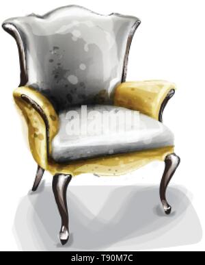 Fauteuil rétro aquarelle vecteur. Décoration design mobilier vintage Illustration de Vecteur