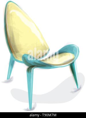 Chaise rétro bleu aquarelle vecteur. Décoration design mobilier vintage Illustration de Vecteur