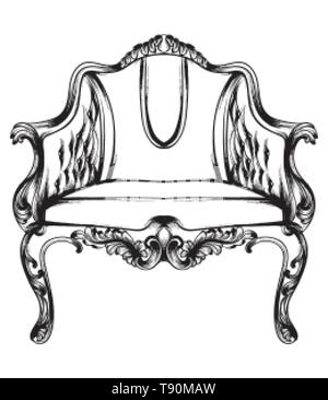 Fauteuil baroque riche Scénario. Meubles de style rétro. Vintage design Illustration de Vecteur