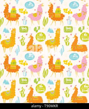 L'été vecteur seamless pattern avec des lamas et cactus. Illustration de Vecteur