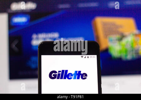 12 février 2019 - GlÃ³Ria de Dourados, Mato Grosso do Sul, Brésil - Sur cette photo, l'illustration logo Gillette vu affichée sur un smartphone. Credit : Rafael Henrique/SOPA Images/ZUMA/Alamy Fil Live News Banque D'Images