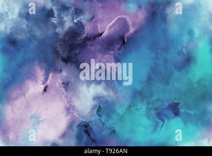 Aquarelle peinte à la main avec motif transparent brillant ciel abstrait, galaxy, cosmos et de luminescence. La texture pour le textile, l'emballage, cartes de vœux, s Banque D'Images