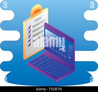 Ordinateur portable avec liste de contrôle des documents de conception d'illustration vectorielle Illustration de Vecteur
