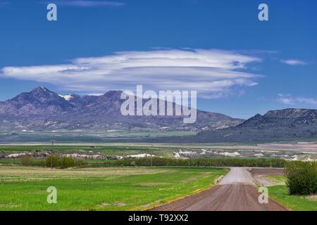 Logan et Tremonton Valley vue sur le paysage de l'autoroute 30, y compris pass Fielding, Beaverdam, Riverside et Collinston communes, par l'Utah State Universi Banque D'Images