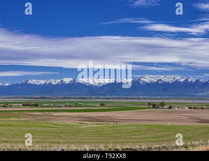 Logan et Tremonton Valley vue sur le paysage de l'autoroute 30, y compris pass Fielding, Beaverdam, Riverside et Collinston communes, par l'Utah State Universi Banque D'Images