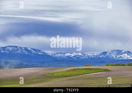 Logan et Tremonton Valley vue sur le paysage de l'autoroute 30, y compris pass Fielding, Beaverdam, Riverside et Collinston communes, par l'Utah State Universi Banque D'Images