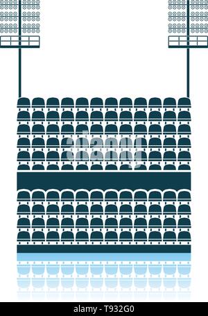 Tribune du stade avec des sièges et l'icône du mât d'éclairage. Reflet de l'ombre. Vector Illustration. Illustration de Vecteur