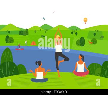 Formation filles yoga sur la nature Illustration de Vecteur
