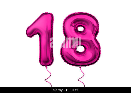 Lettre rose métallisé numéro de numéro de numéro de ballon anniversaire 18 - illustration tridimensionnelle Banque D'Images