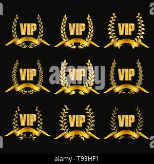 Ensemble de monogrammes gold vip pour la conception graphique sur fond noir. Illustration de Vecteur