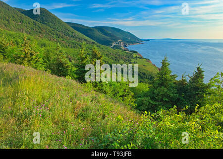 Rivage rocheux le long du détroit de Cabot (Océan Atlantique). Cabot Trail. L'île du Cap-Breton. Appalachain la chaîne de montagnes. Parc National des Hautes Terres du Cap Breton en Nouvelle-Écosse, Canada Banque D'Images