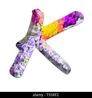 Le Capitole Lettre K Partie d'un ensemble de lettres, chiffres et symboles de l'alphabet en 3D faites avec des images de fleurs colorées sur fond blanc Banque D'Images