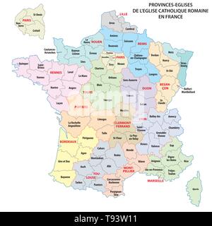 Carte des provinces de l'Église Catholique Romaine en France Illustration de Vecteur