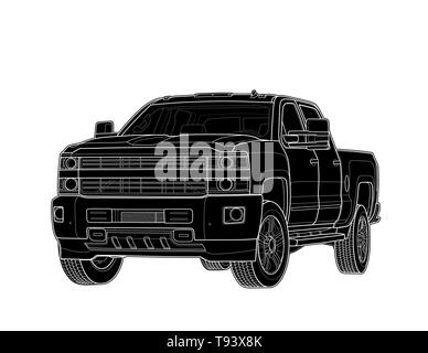 Pickup truck vector draw isolated on white Illustration de Vecteur