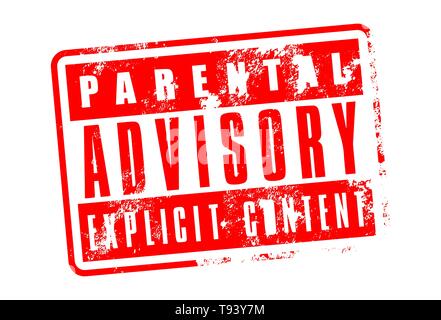 Avis parental, contenu explicite, grunge stamp avertissement rouge sur blanc Illustration de Vecteur